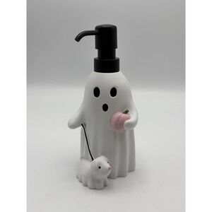 Ghost Walking Dog Holding Pink Pumpkin Soap Dispenser Halloween Decor - READ
